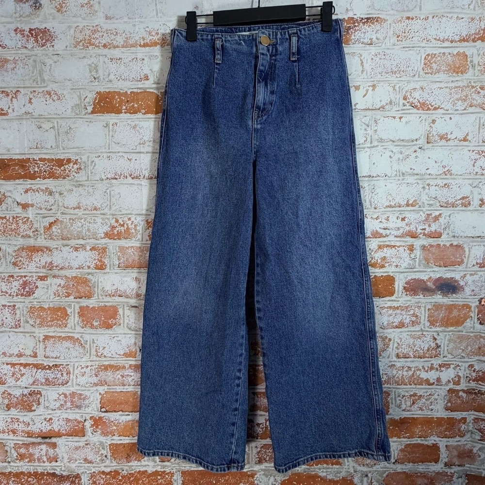 Zara Wide Leg Jeans Womens Size 4 Blue High Rise‎ Cropped Denim